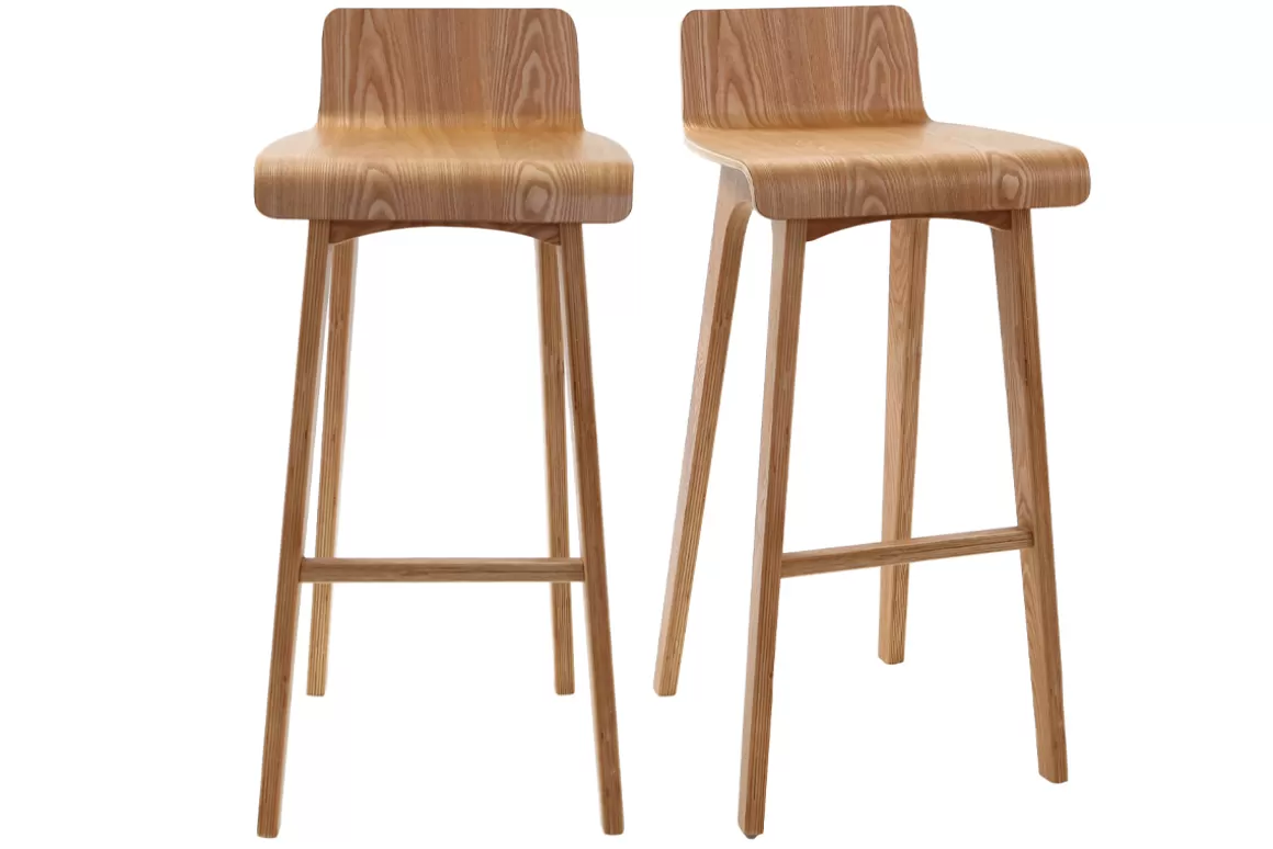 Miliboo Skandinavischer Design-Barhocker in Beige und Holz H75 cm (2er-Set) BALTIK