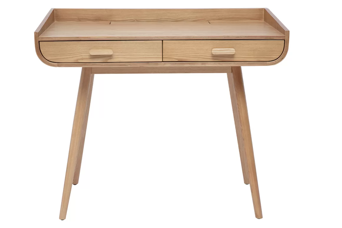 Miliboo Skandinavischer Schreibtisch mit Stauraum 2 Schubladen in hellem Holz B100 cm HALLEN