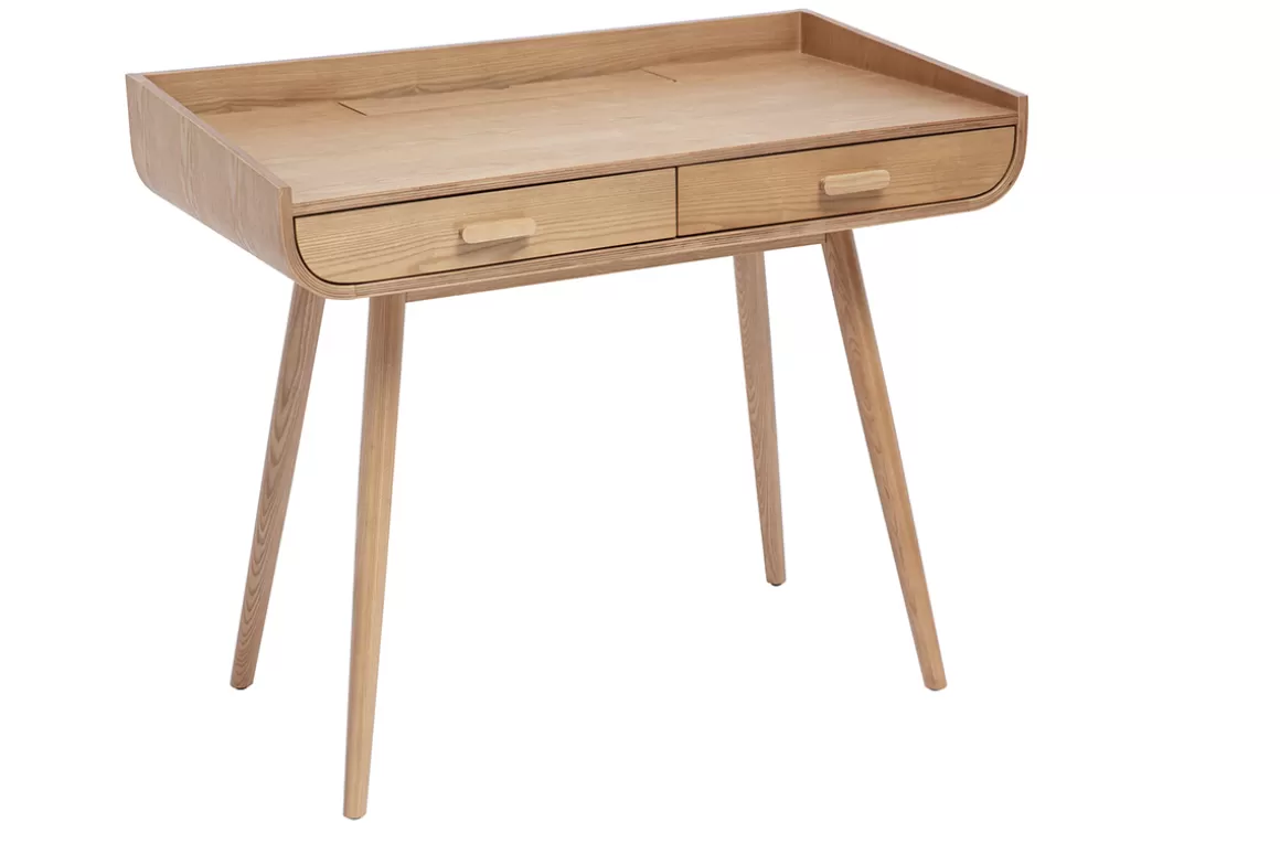 Miliboo Skandinavischer Schreibtisch mit Stauraum 2 Schubladen in hellem Holz B100 cm HALLEN