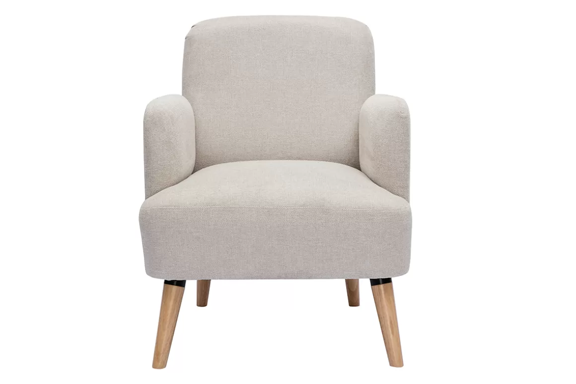 Miliboo Skandinavischer Sessel aus beigem Stoff mit Samteffekt und Holz ISKO