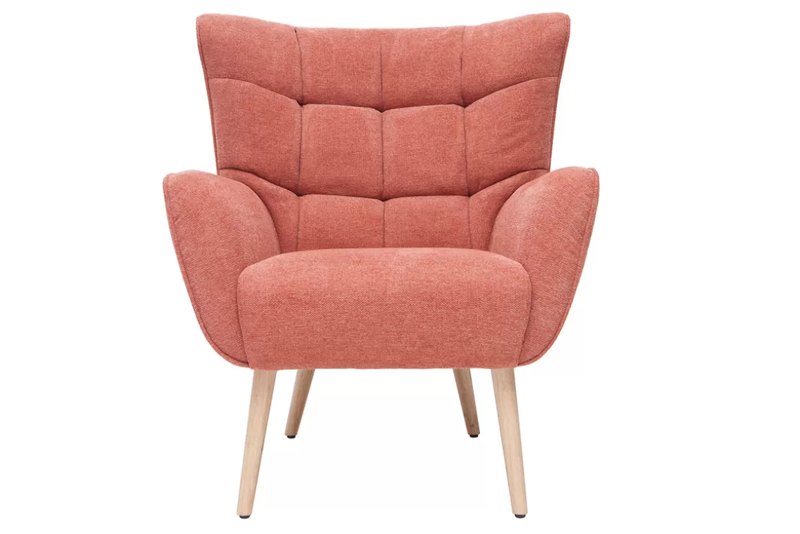 Miliboo Skandinavischer Sessel in terrakotta Stoff (Lachs-farbe) und Holz AVERY