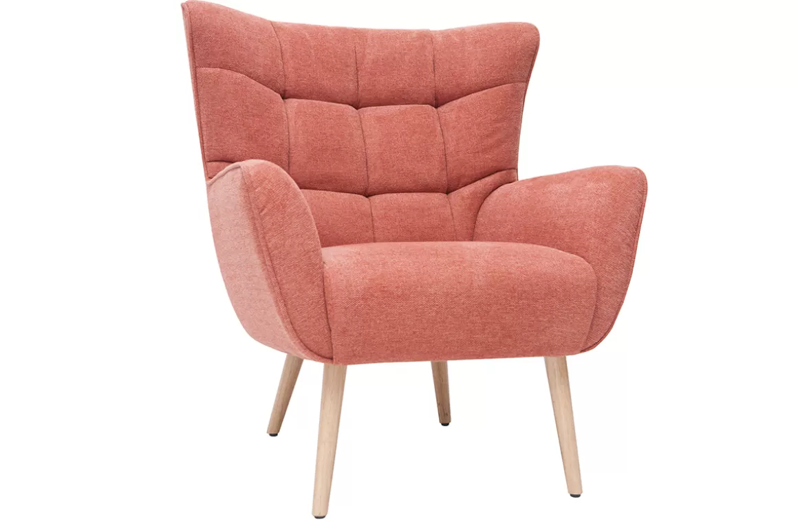 Miliboo Skandinavischer Sessel in terrakotta Stoff (Lachs-farbe) und Holz AVERY