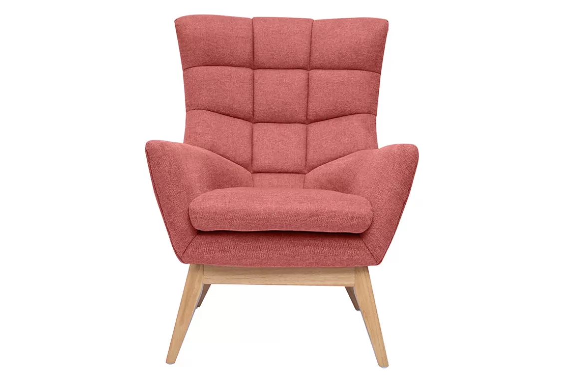 Miliboo Skandinavischer Sessel Stoff mit Samteffekt Terracotta mit Holzfüßen BRODY