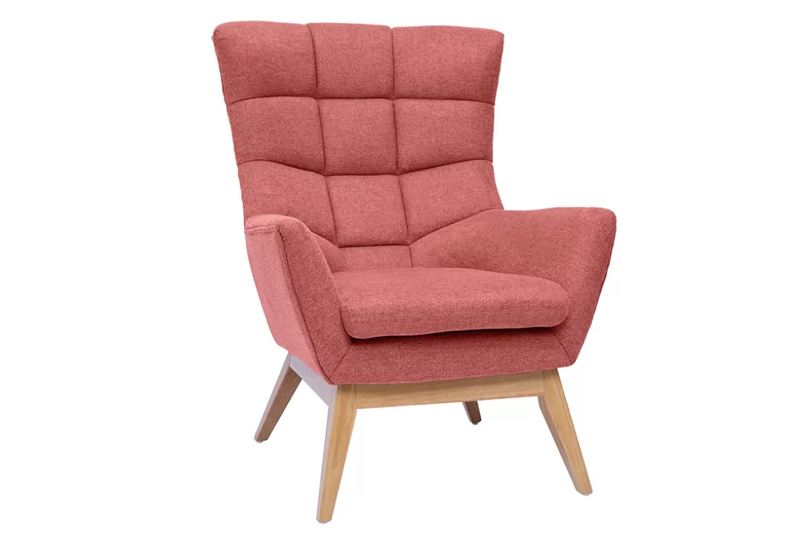Miliboo Skandinavischer Sessel Stoff mit Samteffekt Terracotta mit Holzfüßen BRODY