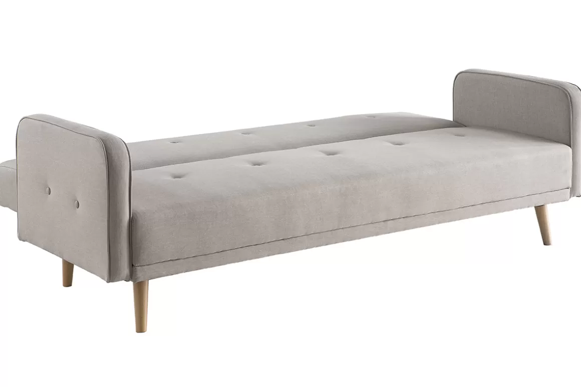 Miliboo Skandinavisches Schlaf-Ecksofa aus beigem Stoff und hellem Holz 4-Sitzer ULLA