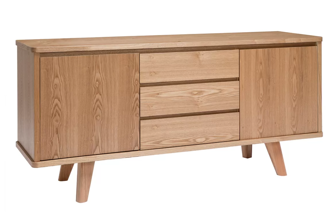 Miliboo Skandinavisches Sideboard aus Esche mit Türen und Schubladen 160 cm FIFTIES