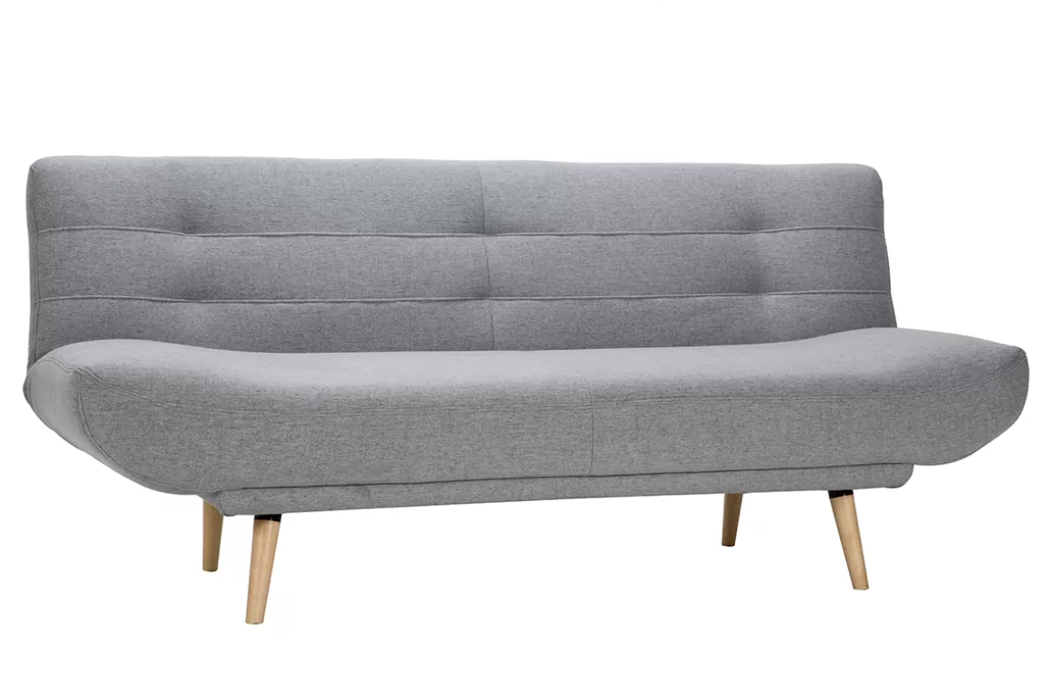 Miliboo Skandinavisches 3-Sitzer-Schlafsofa hellgrauer Stoff und Holz FAGUO