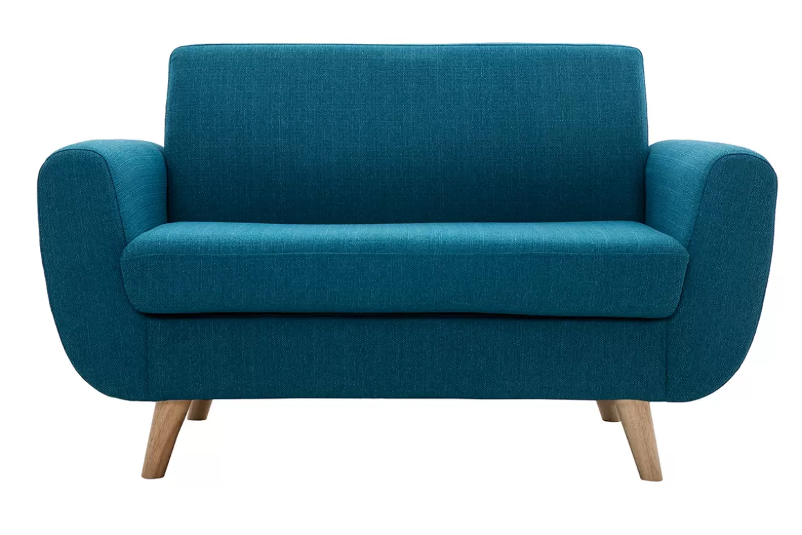 Miliboo Skandinavisches 2-Sitzer-Sofa in Entenblau aus massivem Hevea PURE
