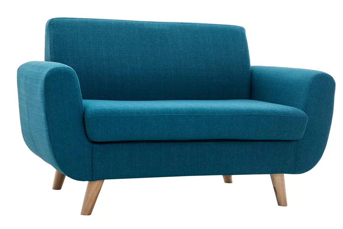 Miliboo Skandinavisches 2-Sitzer-Sofa in Entenblau aus massivem Hevea PURE