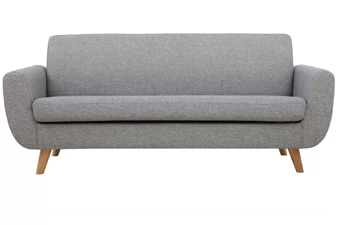 Miliboo Skandinavisches 3-Sitzer-Sofa in Hellgrau und Holz PURE