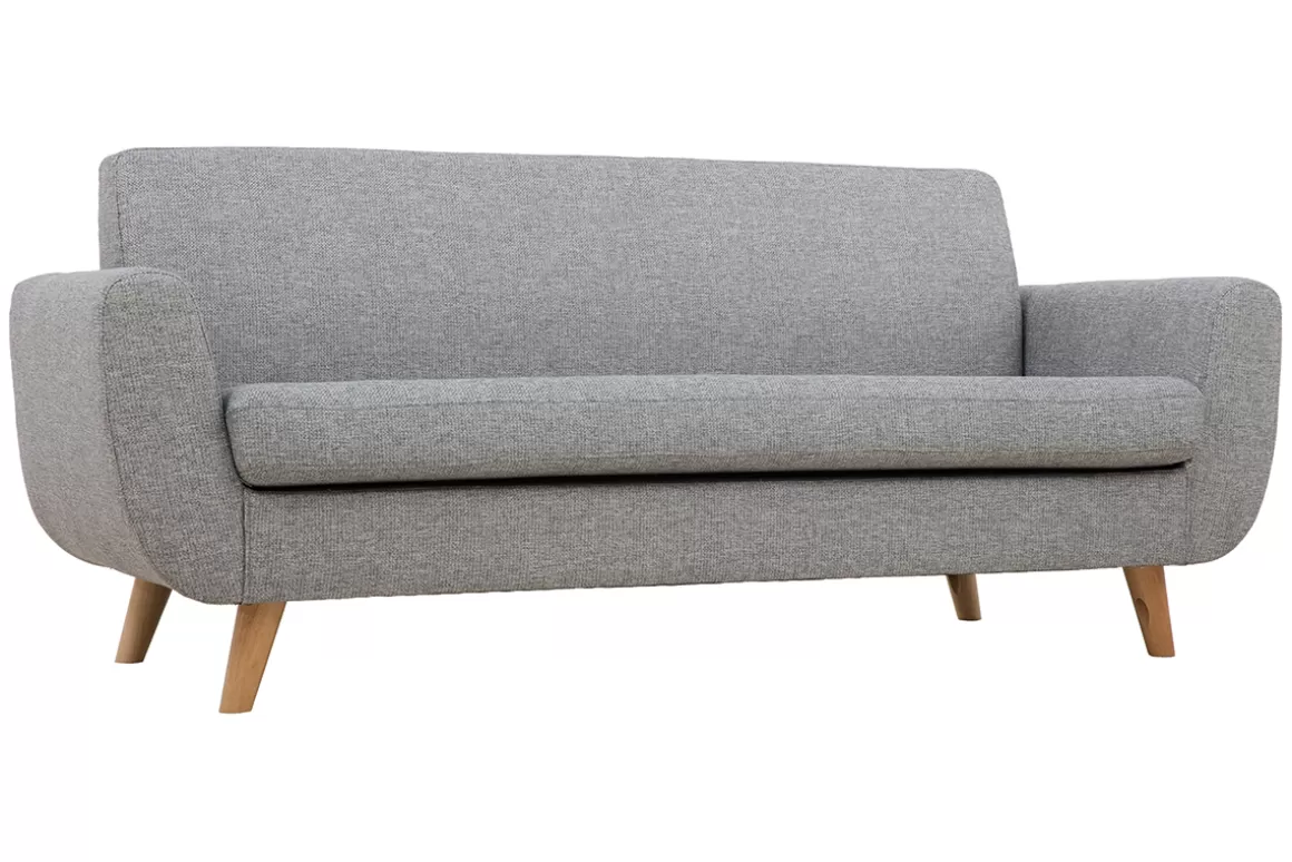 Miliboo Skandinavisches 3-Sitzer-Sofa in Hellgrau und Holz PURE