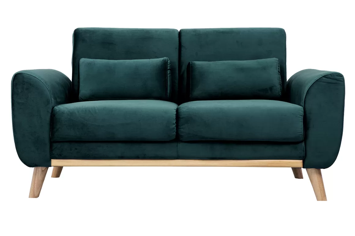 Miliboo Skandinavisches 2-Sitzer-Sofa in petrol Samt EKTOR