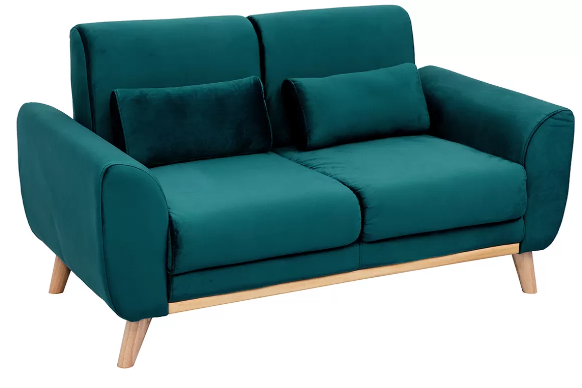 Miliboo Skandinavisches 2-Sitzer-Sofa in petrol Samt EKTOR