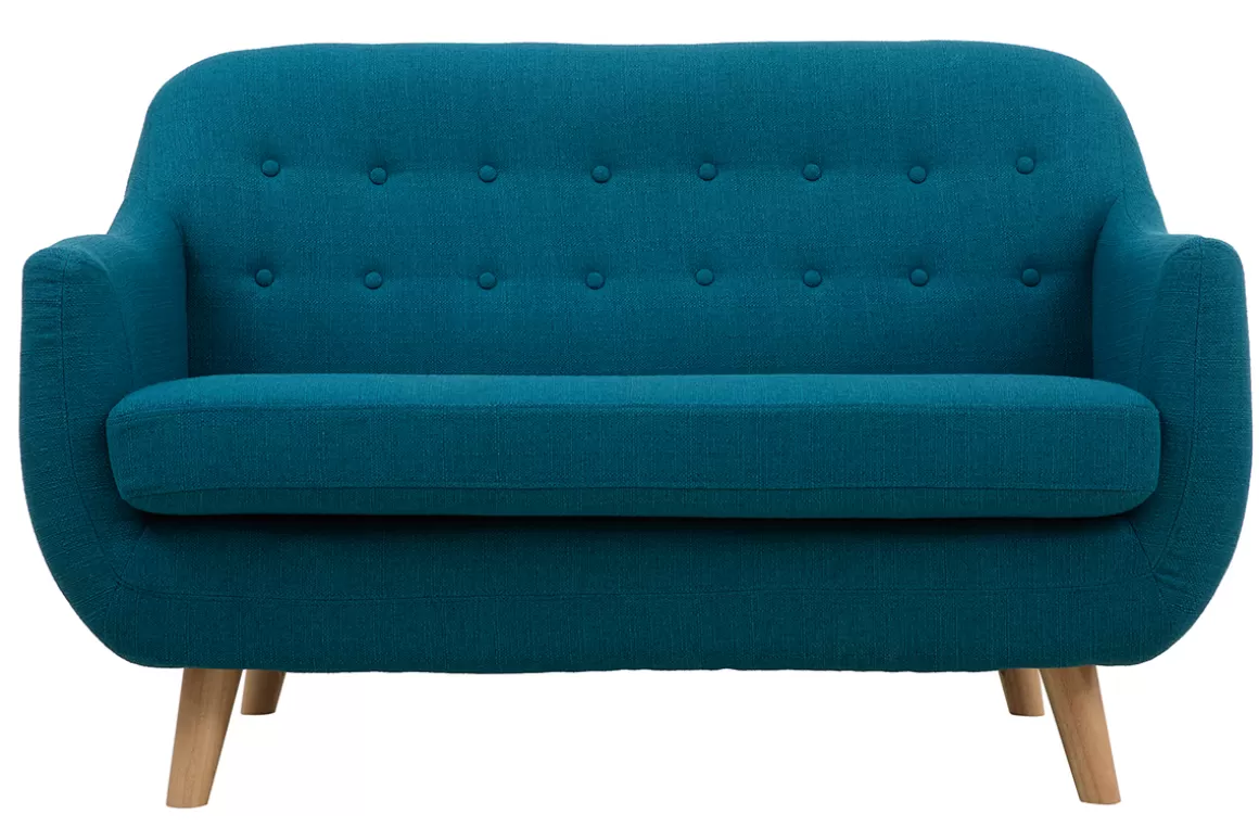 Miliboo Skandinavisches 2-Sitzer-Sofa mit abnehmbarem Bezug in entenblau und Holz YNOK