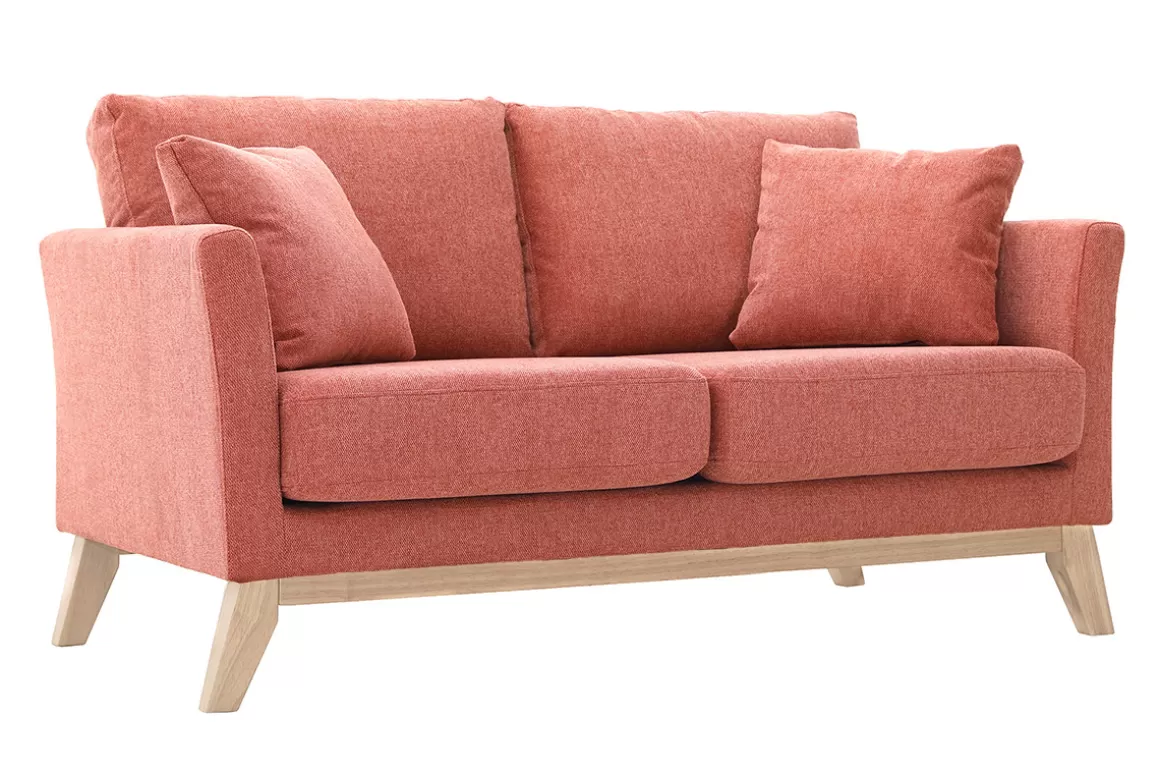 Miliboo Skandinavisches 2-Sitzer-Sofa mit abnehmbarem Bezug in Terracotta mit strukturiertem Samteffekt OSLO