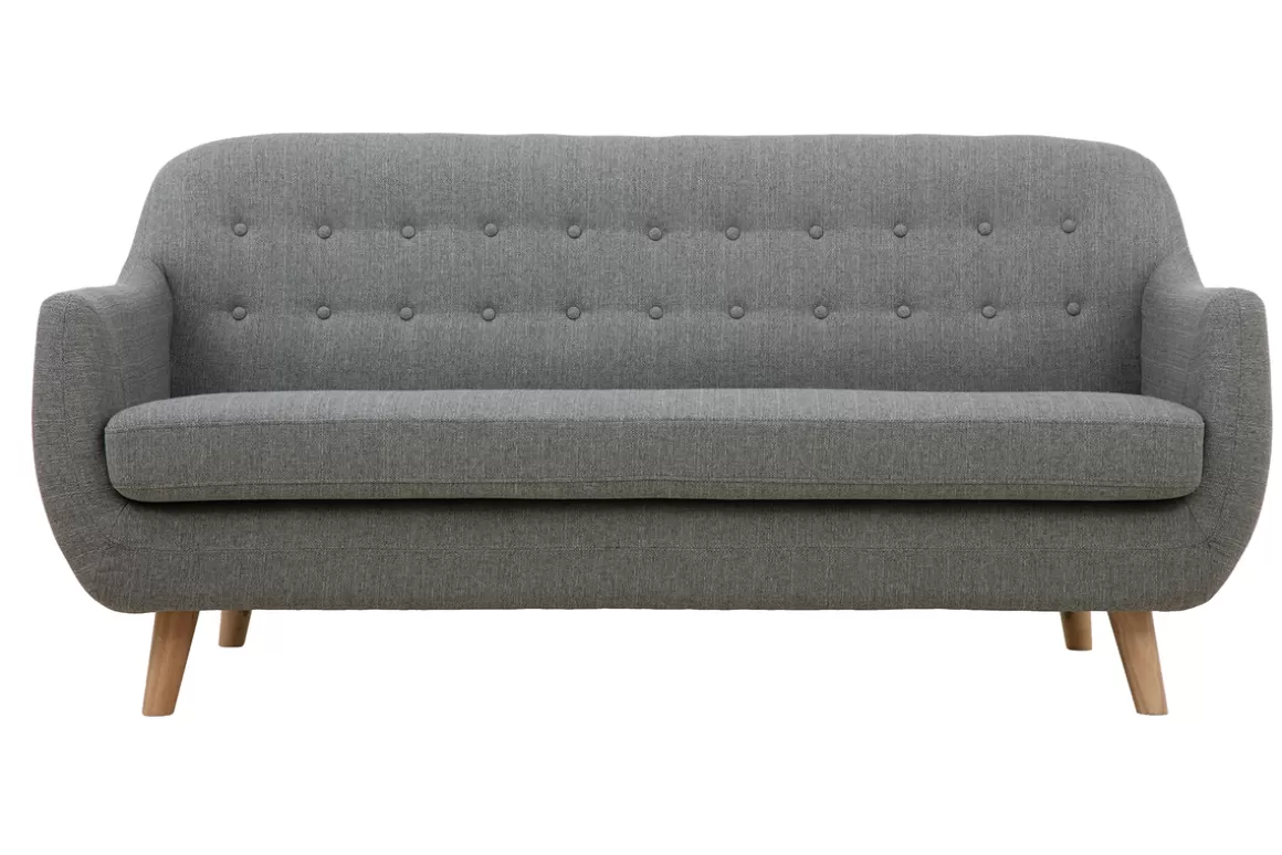Miliboo Skandinavisches 3-Sitzer-Sofa mit hellgrauem abnehmbarem Bezug und Holz YNOK