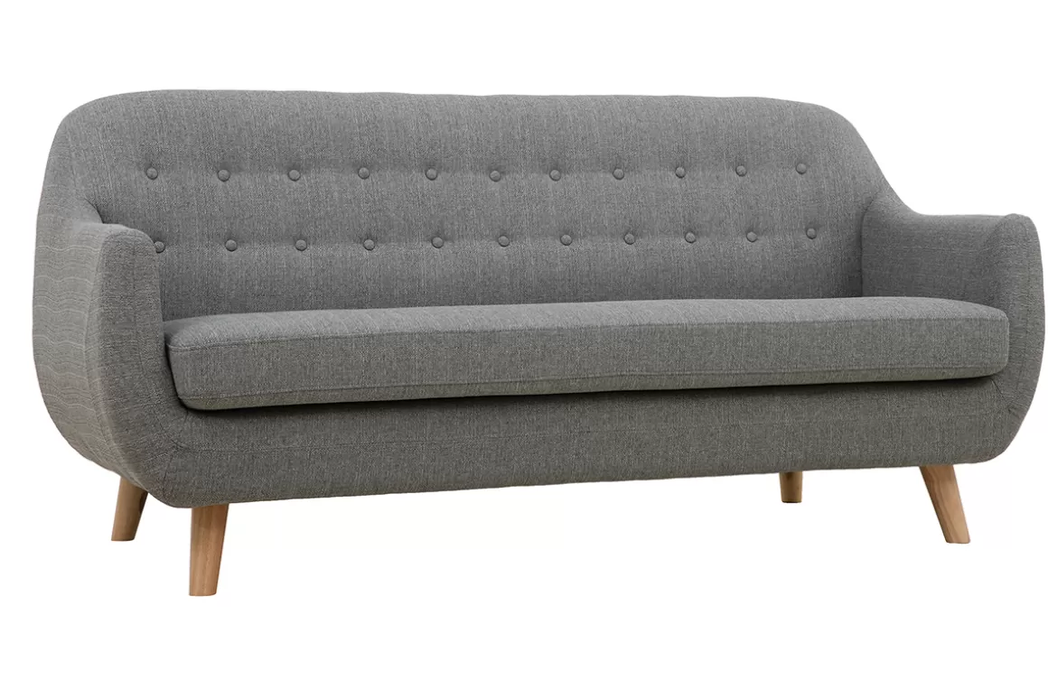 Miliboo Skandinavisches 3-Sitzer-Sofa mit hellgrauem abnehmbarem Bezug und Holz YNOK