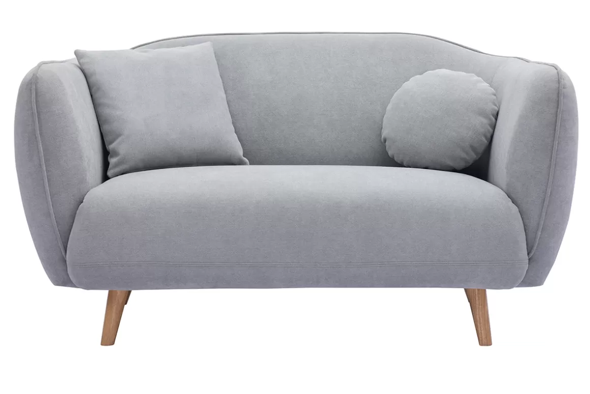 Miliboo Skandinavisches Sofa aus hellgrauem Stoff mit Samt-Effekt Zweisitzer FOLK