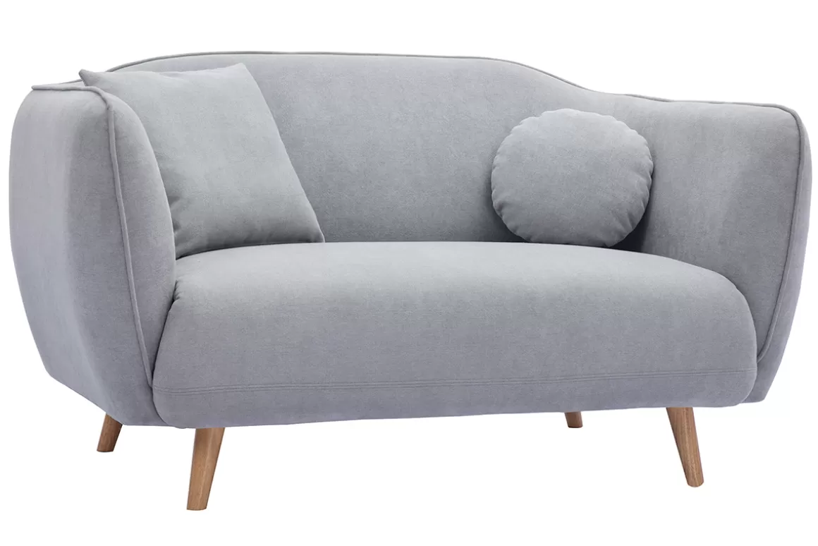Miliboo Skandinavisches Sofa aus hellgrauem Stoff mit Samt-Effekt Zweisitzer FOLK