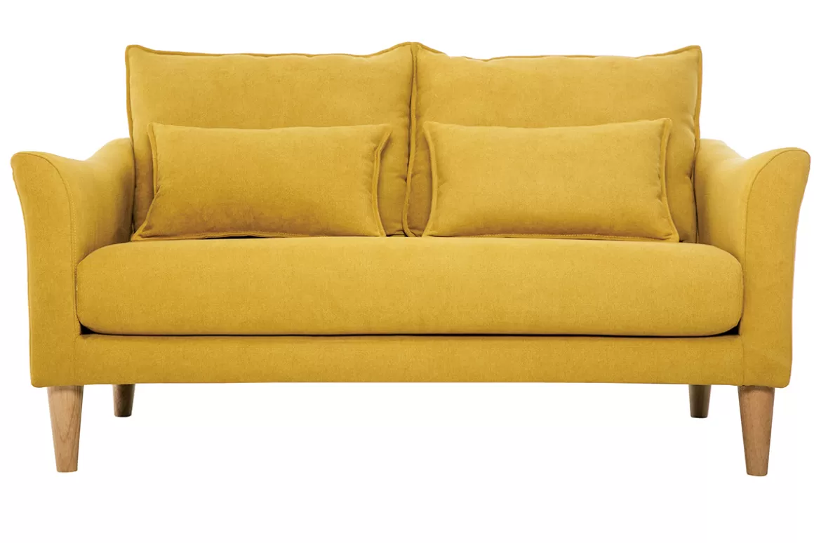 Miliboo Skandinavisches Sofa senfgelber Stoff mit Samteffekt 2-Sitzer KATE