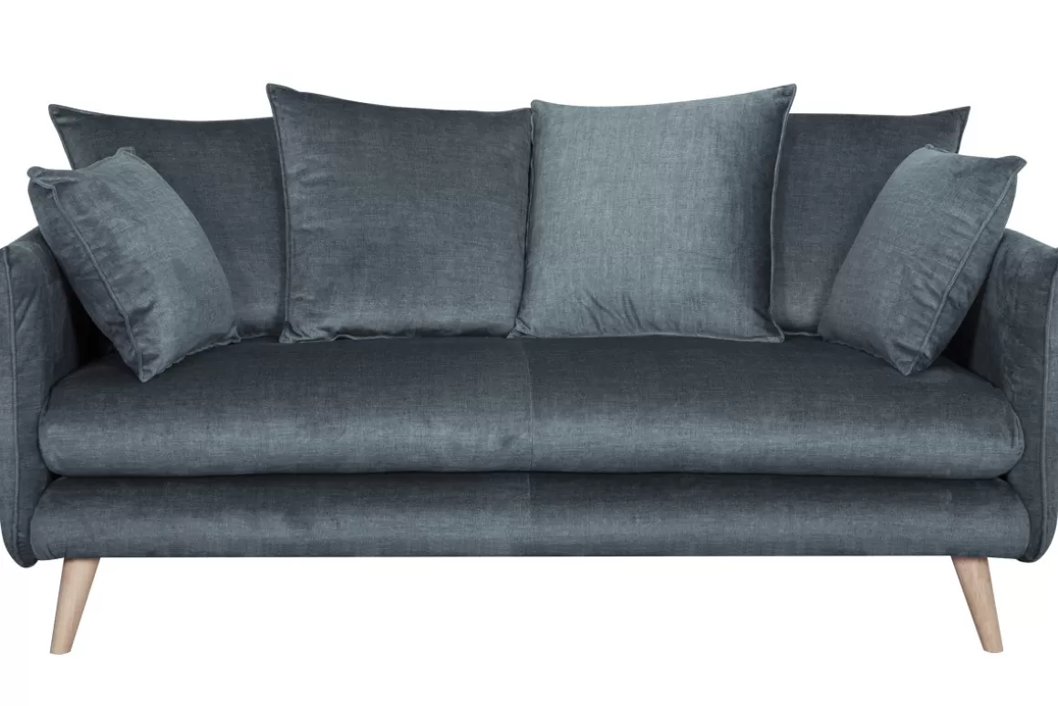 Miliboo Skandinavisches Sofa 3-Sitzer aus blaugrauem Stoff und hellem Holz OLYMPIA