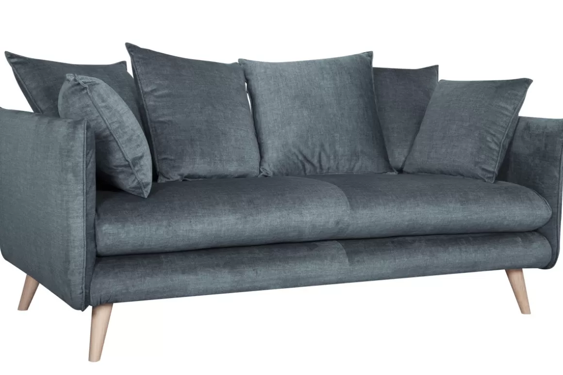 Miliboo Skandinavisches Sofa 3-Sitzer aus blaugrauem Stoff und hellem Holz OLYMPIA