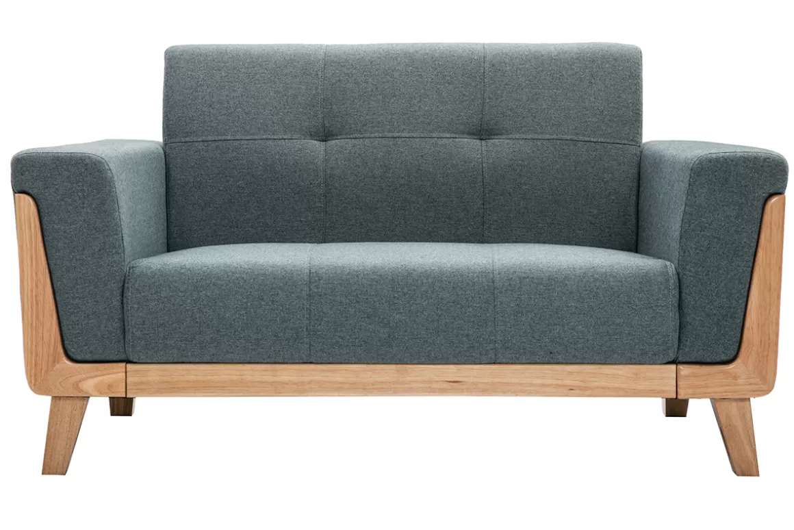 Miliboo Skandinavisches Sofa 2-Sitzer aus graugrünem Stoff und hellem Holz FJORD
