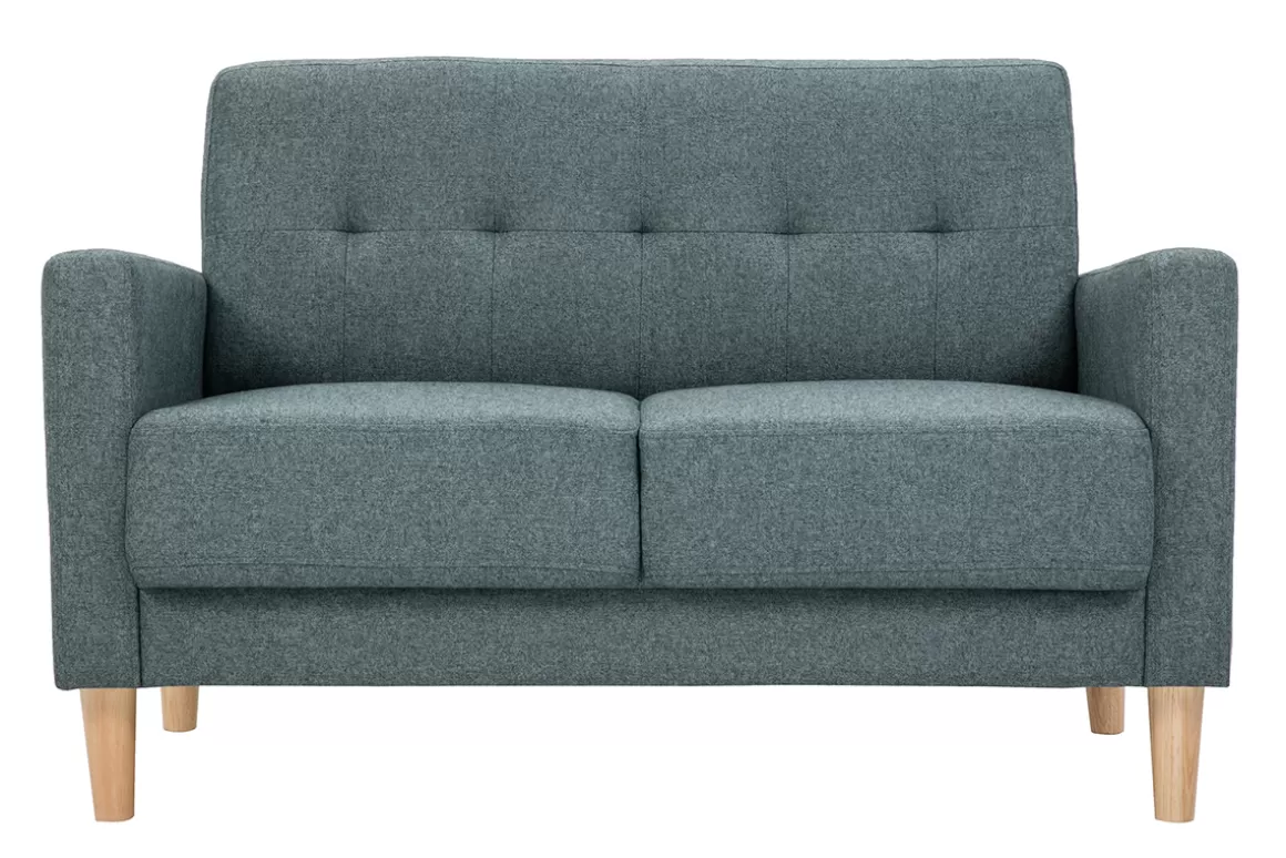 Miliboo Skandinavisches Sofa 2-Sitzer aus graugrünem Stoff und hellem Holz MOON