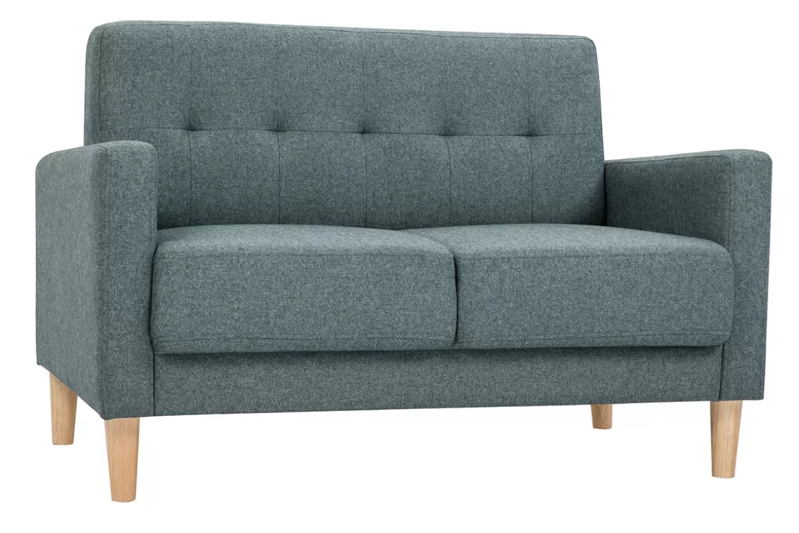 Miliboo Skandinavisches Sofa 2-Sitzer aus graugrünem Stoff und hellem Holz MOON