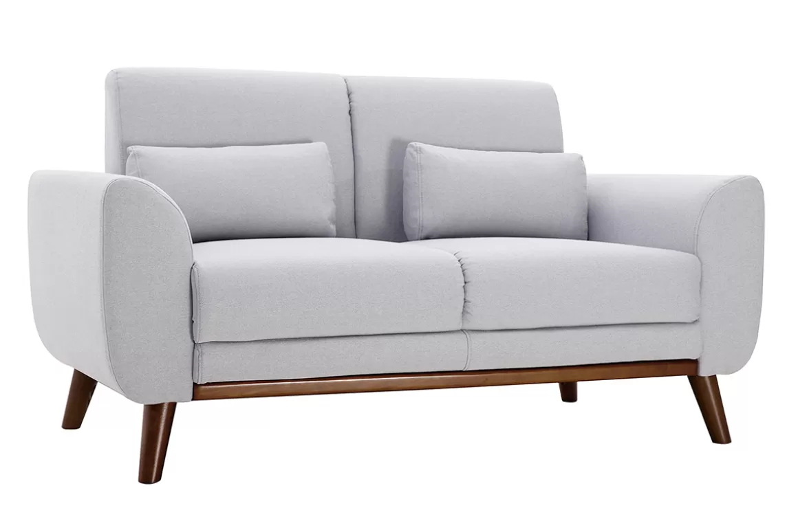 Miliboo Skandinavisches Sofa 2-Sitzer aus hellgrauem Stoff und dunkles Holz EKTOR