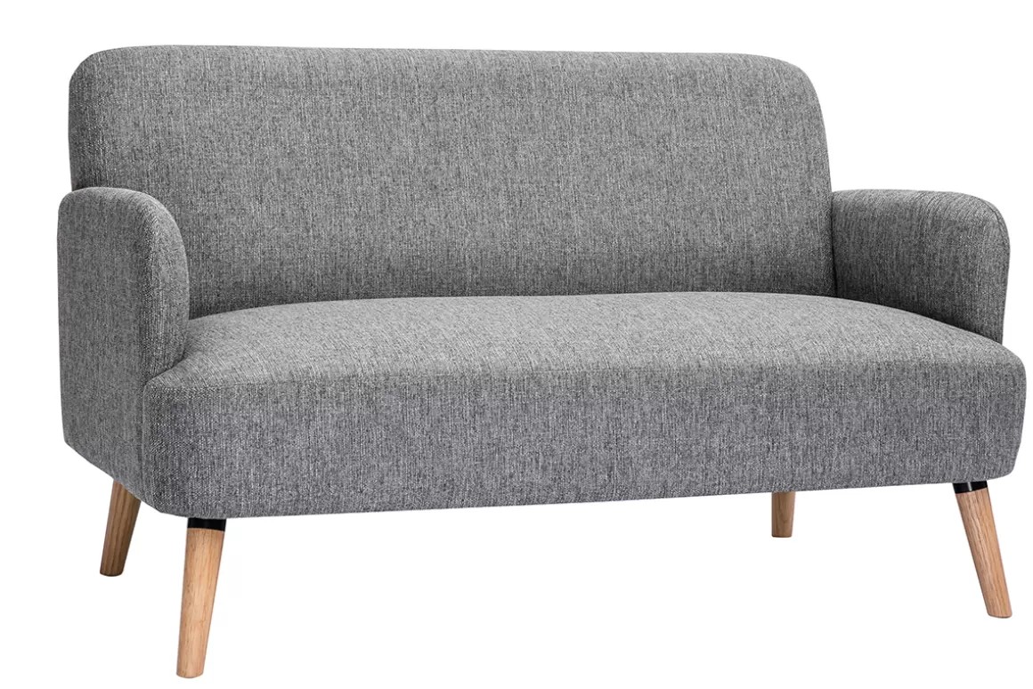 Miliboo Skandinavisches Sofa 2-Sitzer aus hellgrauem Stoff und hellem Holz ISKO