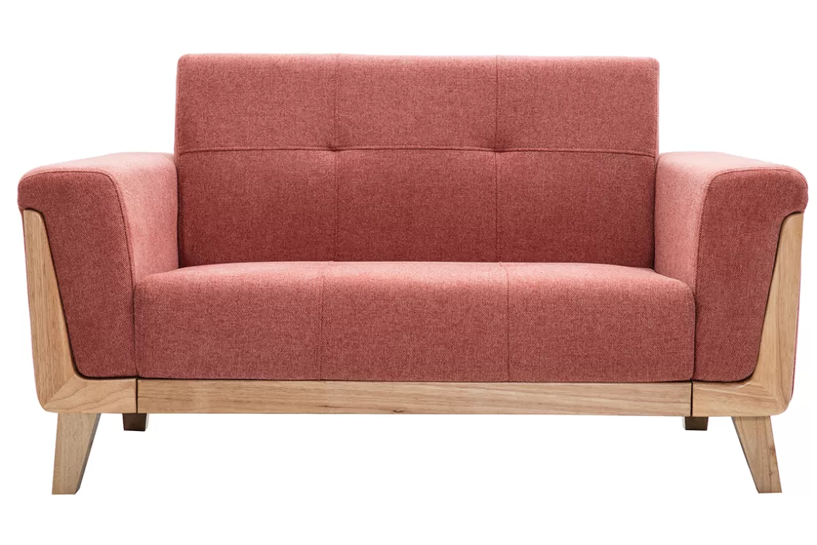 Miliboo Skandinavisches Sofa 2-Sitzer aus terracottafarbenem Stoff und hellem Holz FJORD