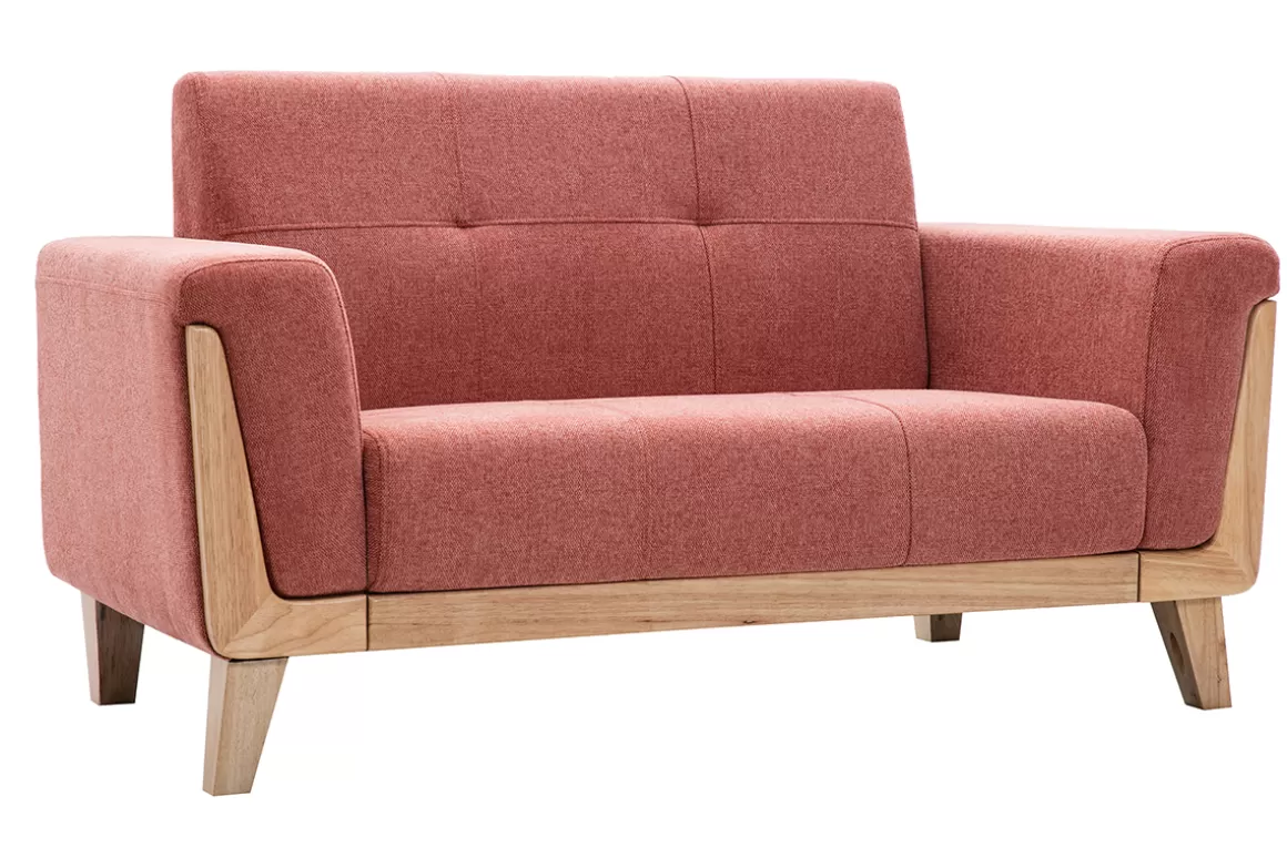 Miliboo Skandinavisches Sofa 2-Sitzer aus terracottafarbenem Stoff und hellem Holz FJORD