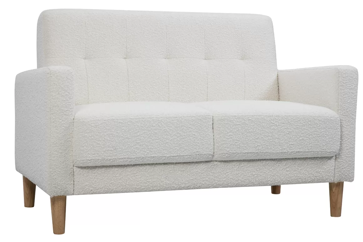Miliboo Skandinavisches Sofa 2-Sitzer aus weißem Stoff mit Woll-Effekt und hellem Holz MOON