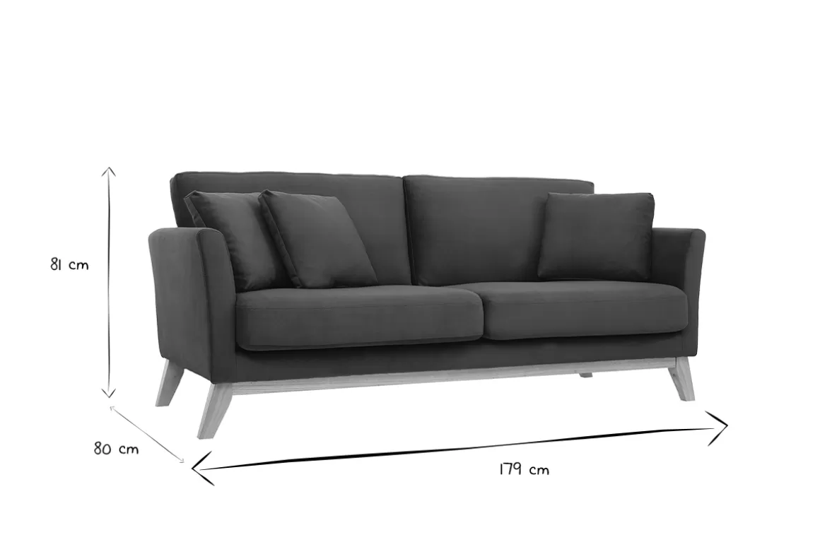 Miliboo Skandinavisches Sofa 3-Sitzer Bezug abnehmbar SamtEffekt Khaki OSLO