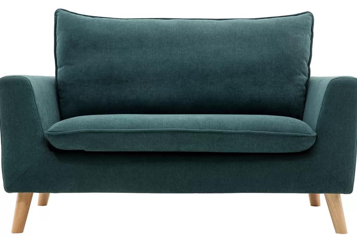 Miliboo Skandinavisches Sofa 2-Sitzer mit Samteffekt in Blaugrün JONAS
