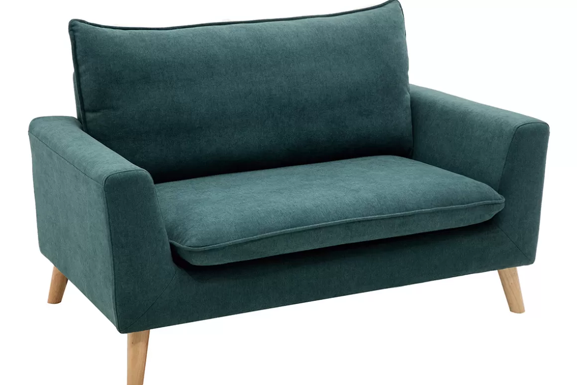 Miliboo Skandinavisches Sofa 2-Sitzer mit Samteffekt in Blaugrün JONAS