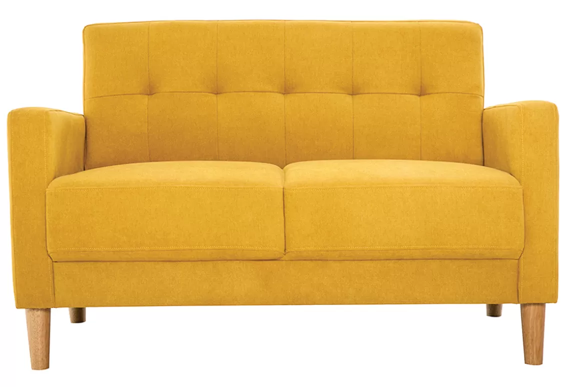 Miliboo Skandinavisches Sofa 2-Sitzer mit Samteffekt in Senfgelb MOON