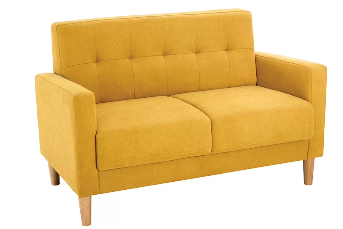 Miliboo Skandinavisches Sofa 2-Sitzer mit Samteffekt in Senfgelb MOON