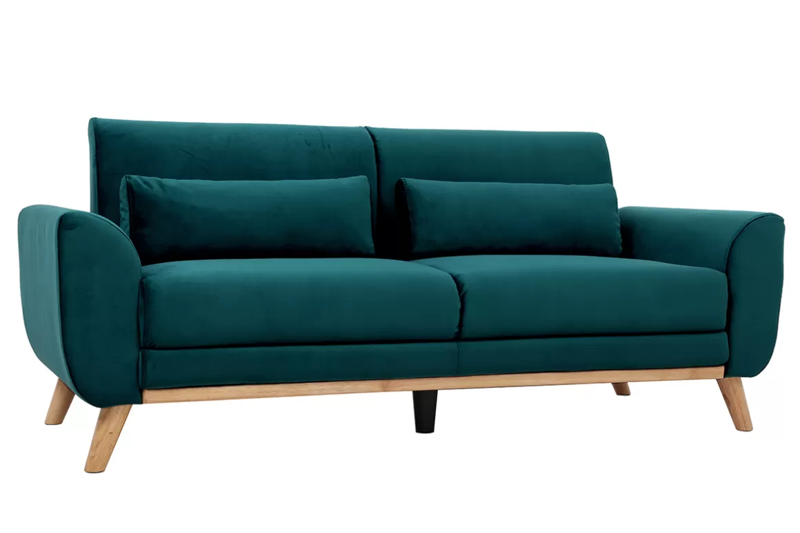 Miliboo Skandinavisches Sofa 3-Sitzer Samt Petrolblau EKTOR