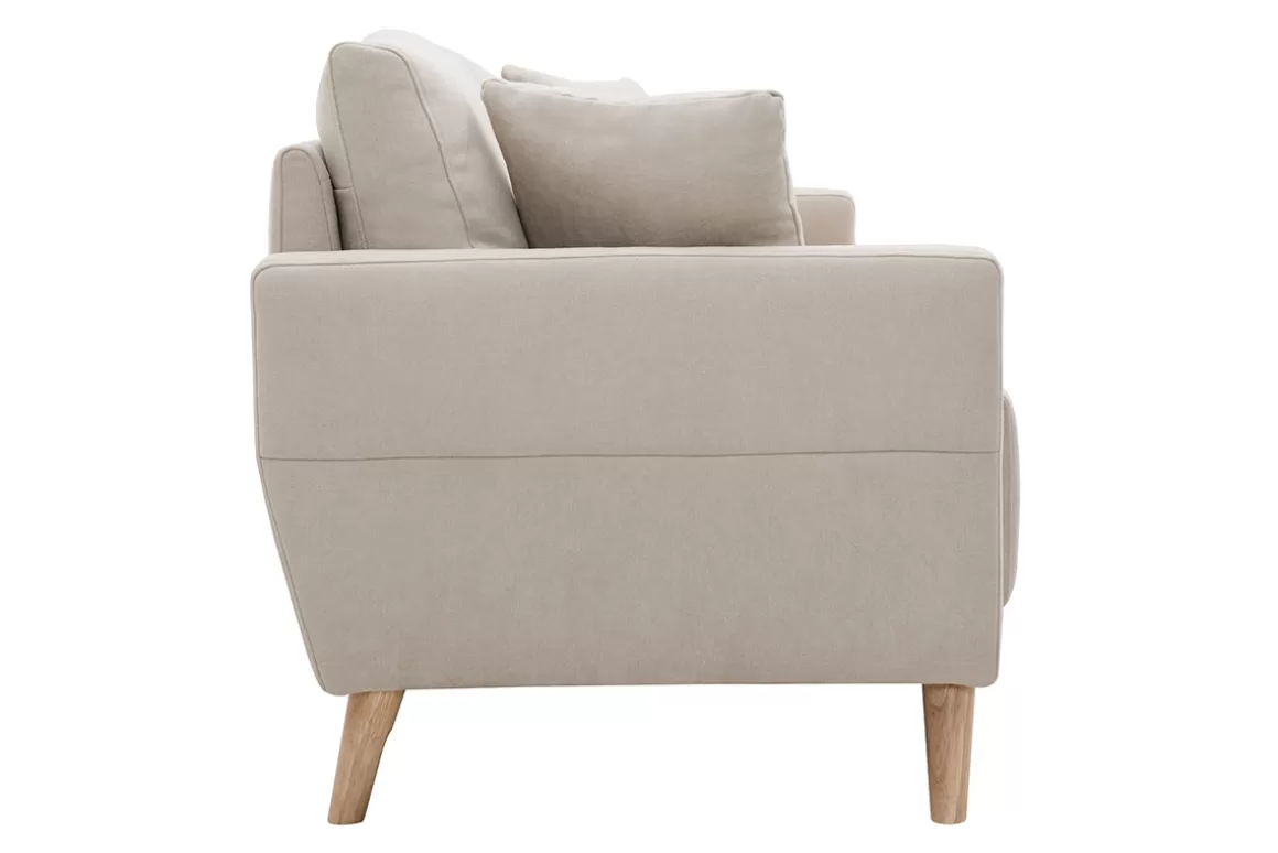Miliboo Sofa aus beigem Stoff und hellem Holz 3-Sitzer MUNIK