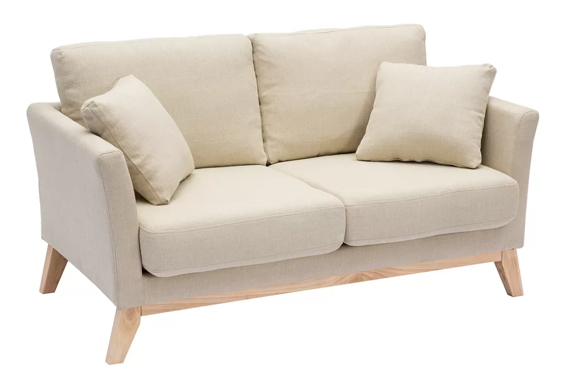 Miliboo Sofa skandinavisch 2 Plätze Beige helle Holzbeine OSLO