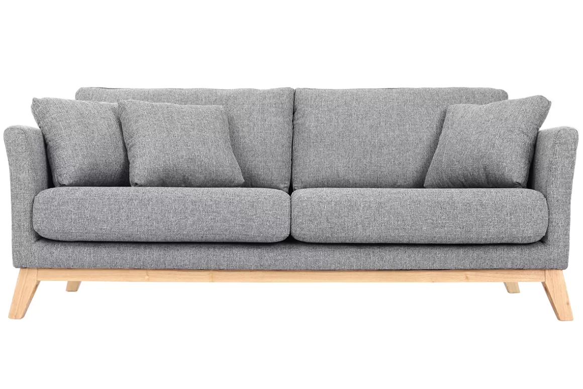 Miliboo Sofa skandinavisch 3 Plätze Hellgrau Holzbeine OSLO