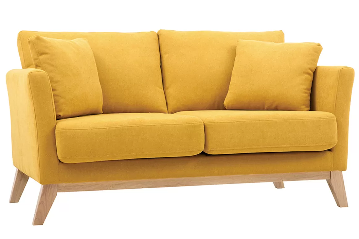 Miliboo Sofa skandinavisch 2 Plätze Senfgelb helle Holzbeine OSLO