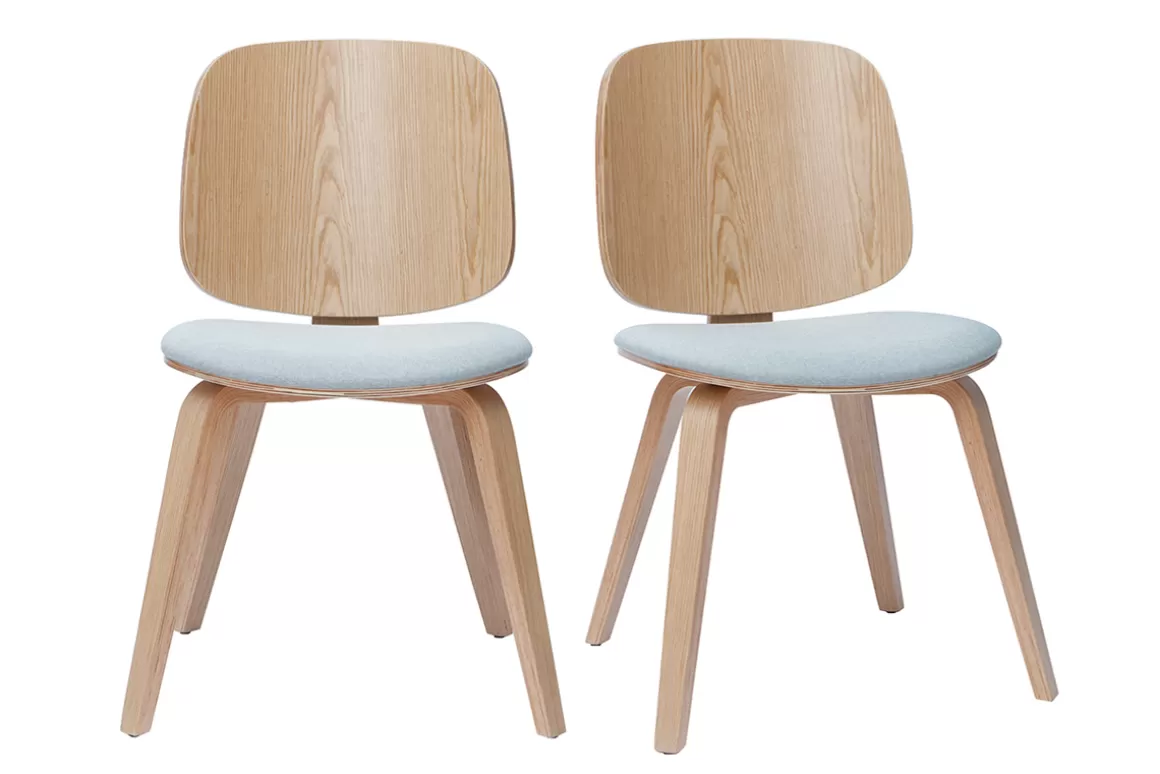 Miliboo Stühle aus hellem Holz und hellgrauem Stoff (2er-Set) BECK