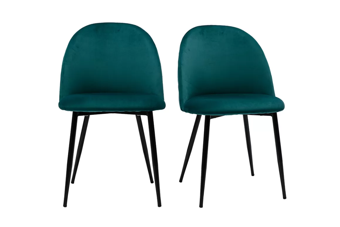 Miliboo Stühle aus petrolblauem Samt und schwarzem Metall (2er-Set) JOVI