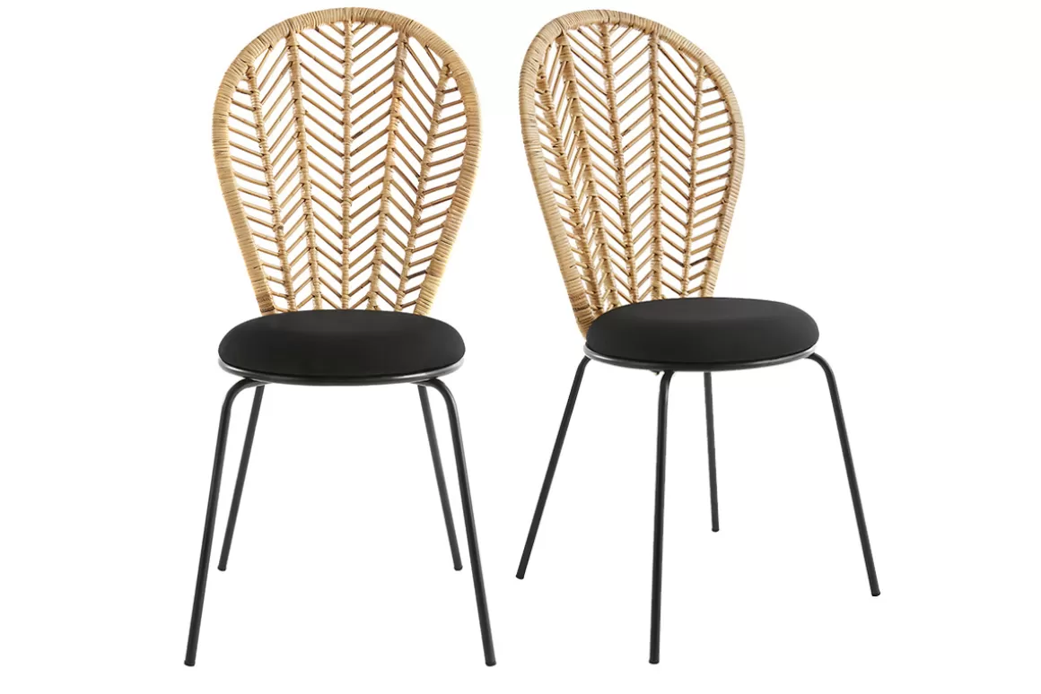 Miliboo Stühle aus Rattan, Stoff und schwarzem Metall (2er-Set) PEACOCK