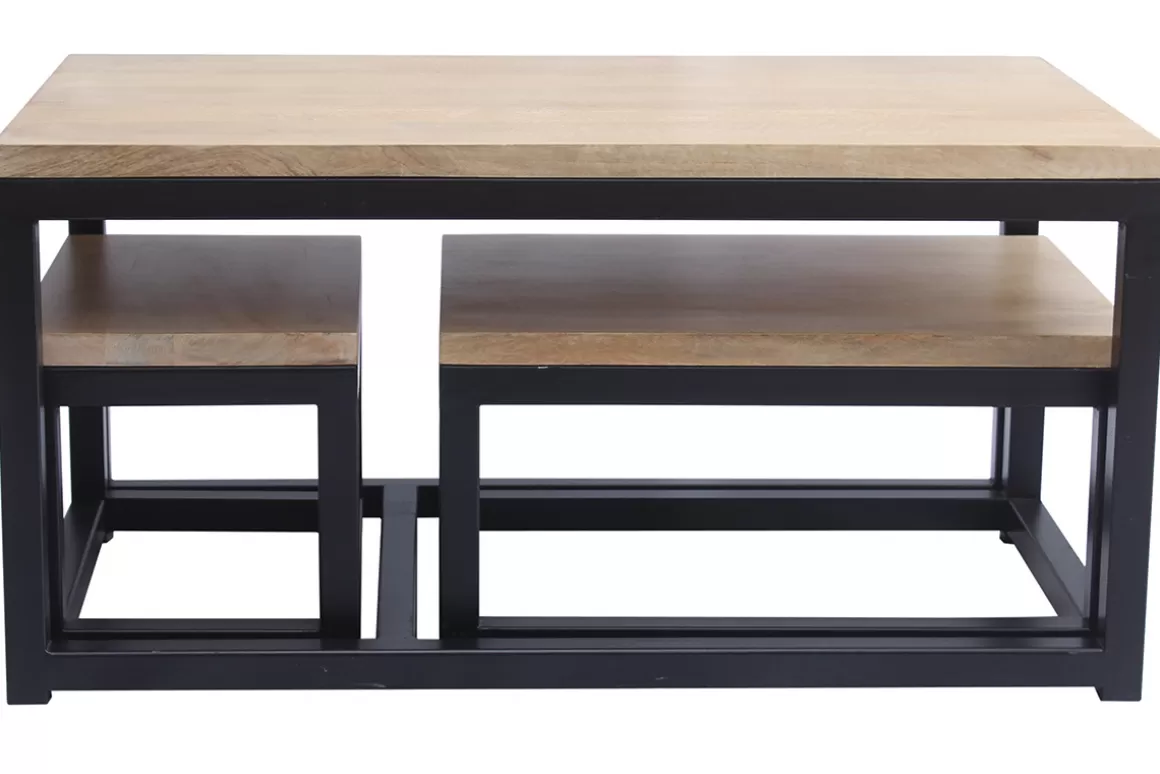 Miliboo Tiefer Beistelltisch Mangobaum und Schwarzmetall (3er Set) FACTORY
