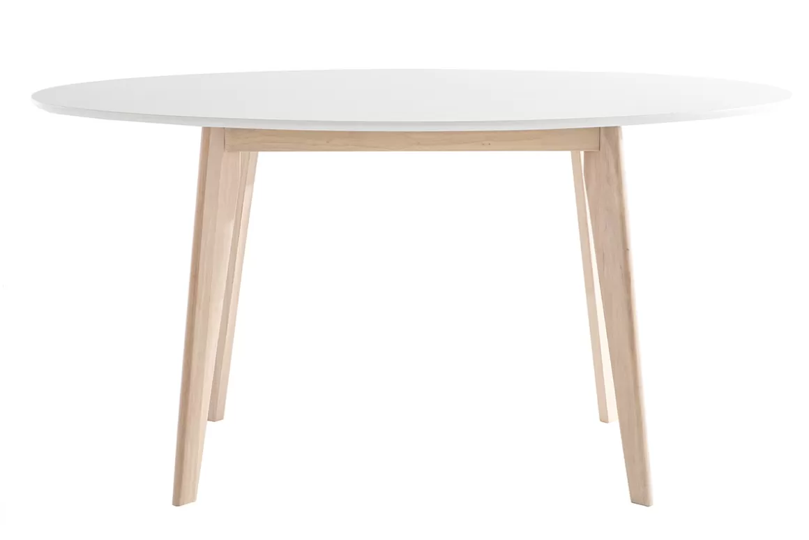 Miliboo Tisch oval 150 cm Weiß und helles Holz LEENA