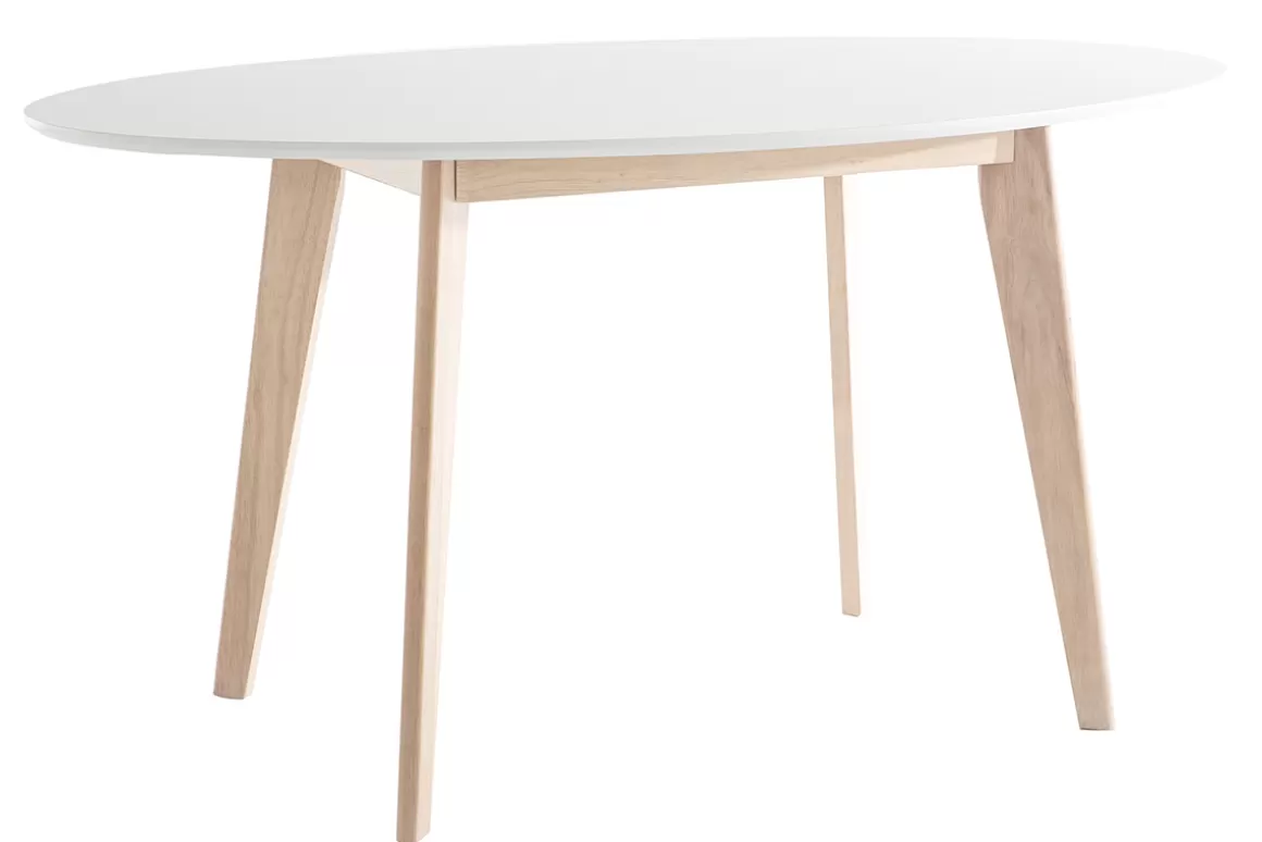 Miliboo Tisch oval 150 cm Weiß und helles Holz LEENA